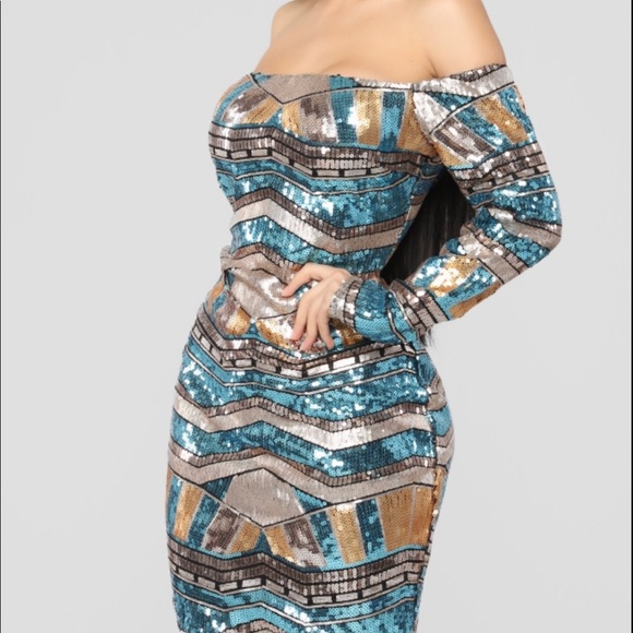Fashion Nova Dresses & Skirts - Off the shoulder long sleeve sequin dress